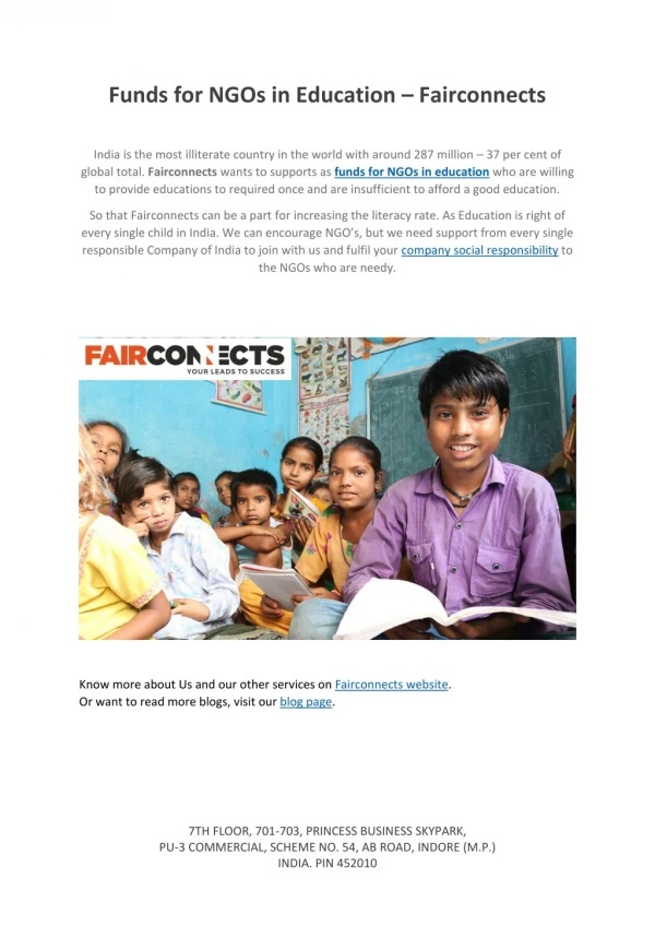 Funds for NGOs in Education – Fairconnects