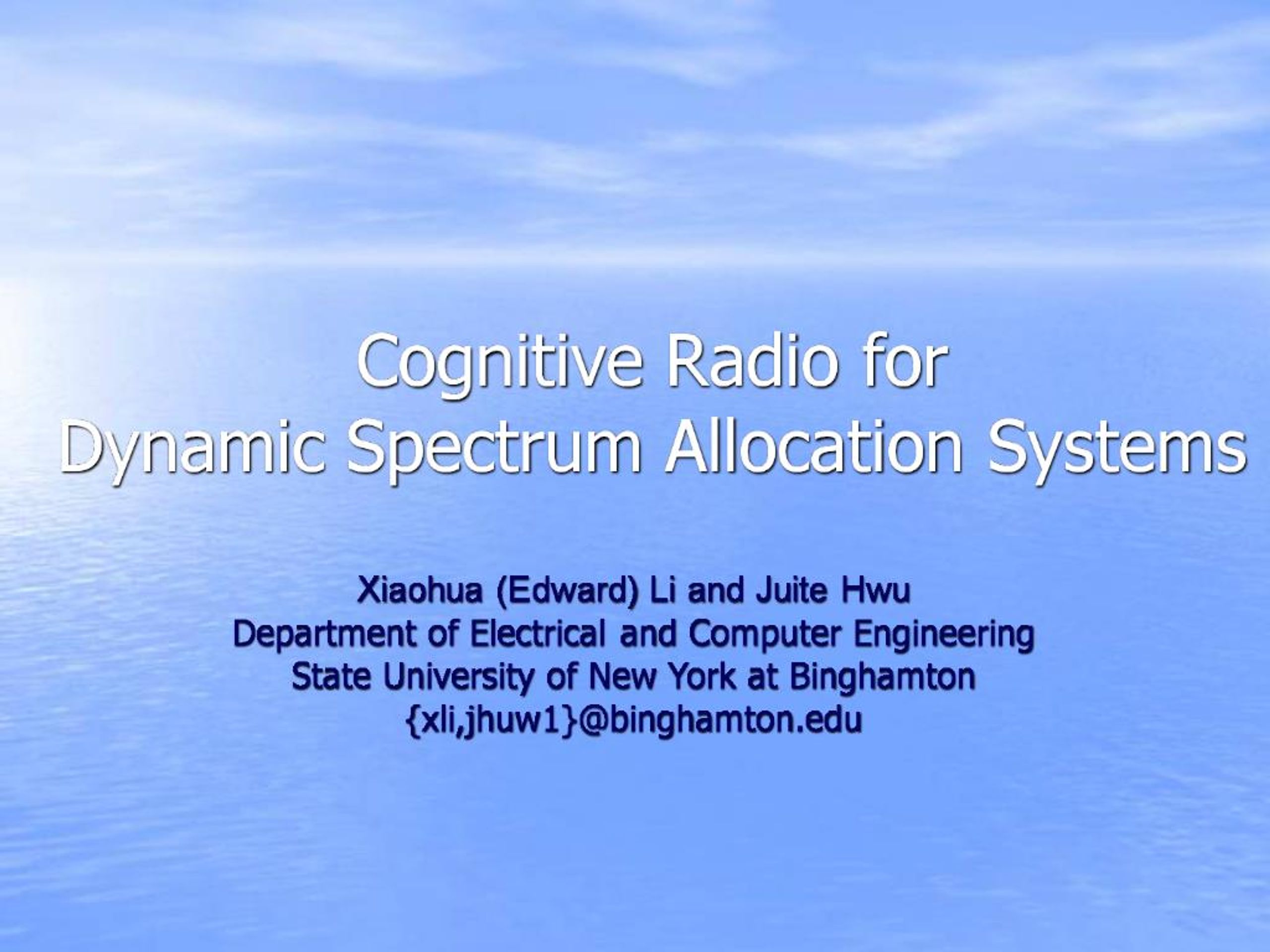 PPT - Cognitive Radio for Dynamic Spectrum Allocation Systems ...