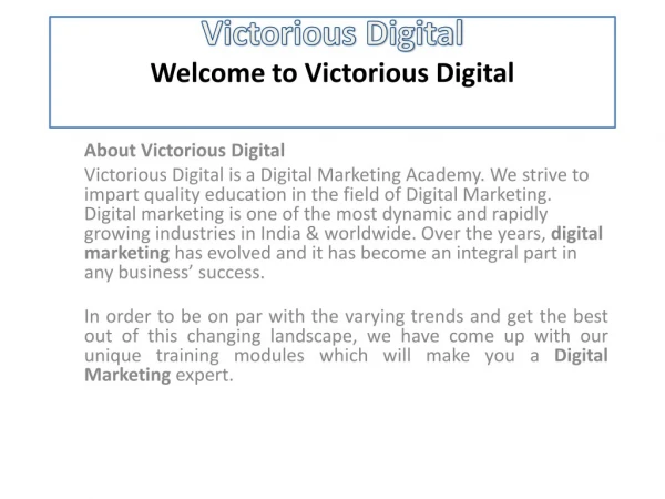 Digital Marketing Courses in Pune - Victorious Digital