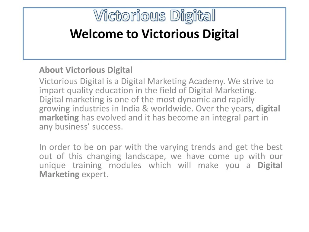 welcome to victorious digital