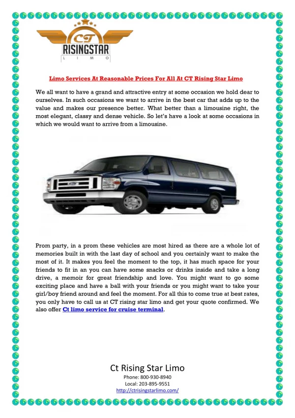Limo Services At Reasonable Prices For All At CT Rising Star Limo