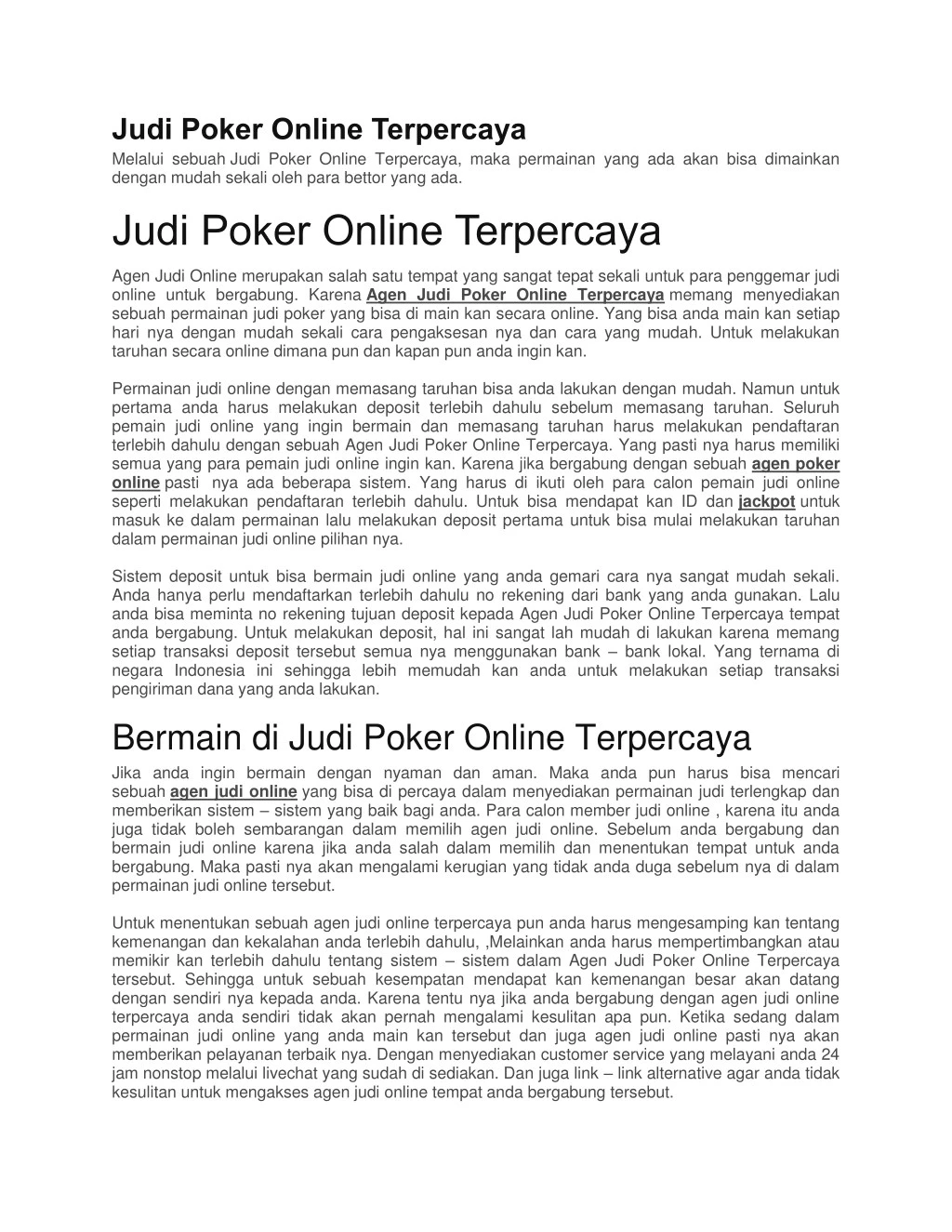 judi poker online terpercaya melalui sebuah judi