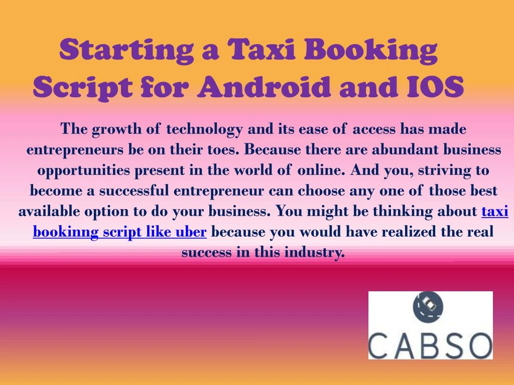 starting a taxi booking script for android and ios