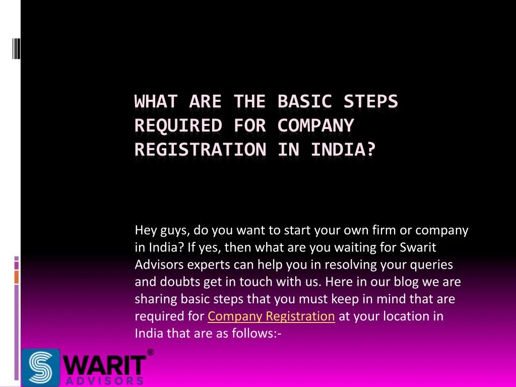 what are the basic steps required for company registration in india