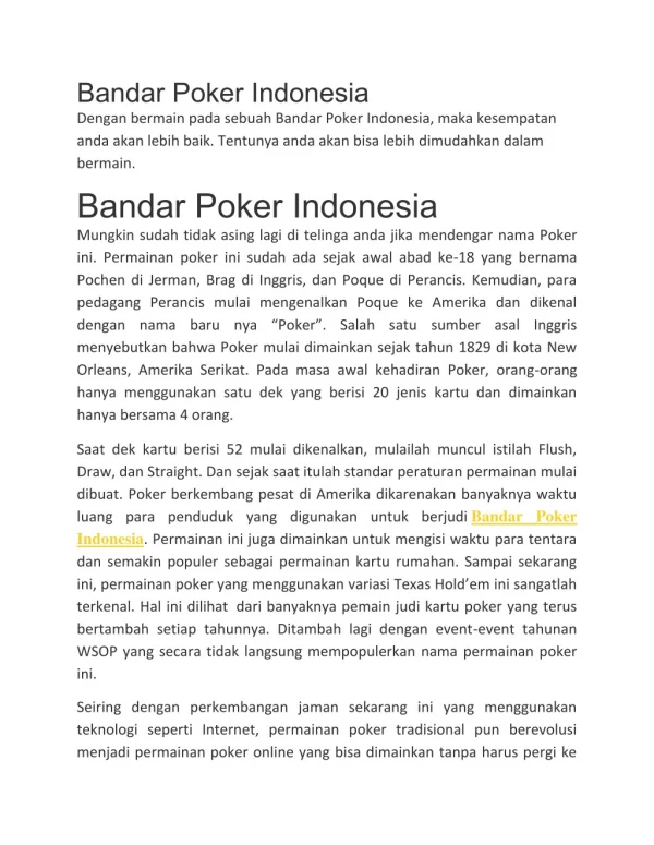 Bandar Poker Indonesia