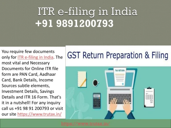 Documents required for ITR e-filing in India 91 9891200793