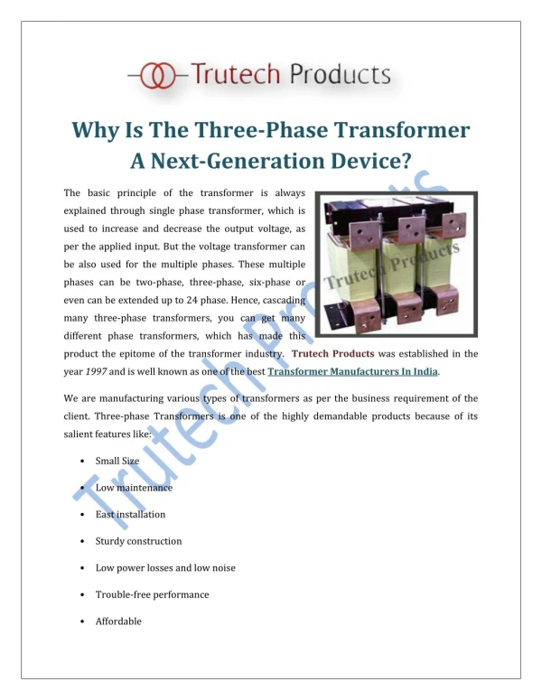 Why Is The Three Phase Transformer A Next Generation Device