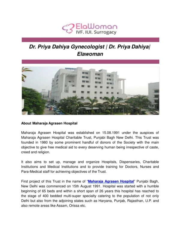 Dr. Priya Dahiya Gynecologist | Dr. Priya Dahiya| Elawoman