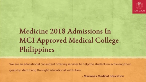 Marianas Medical Education - Medicine 2018 Admissions In MCI Approved Medical College