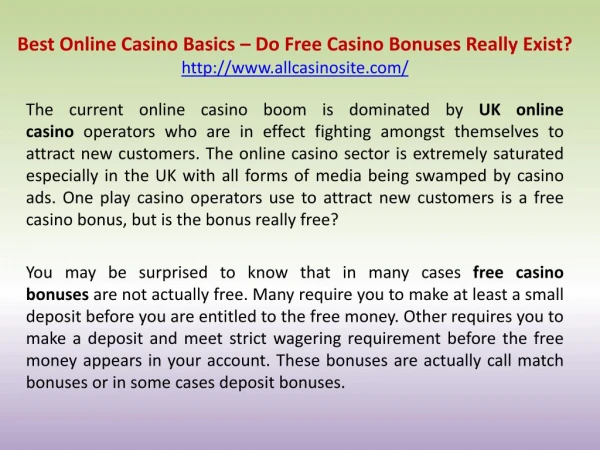 Best Online Casino Basics – Do Free Casino Bonuses Really Exist?