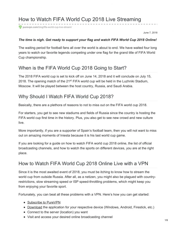 How to Watch FIFA World Cup 2018 Online Live with a VPN