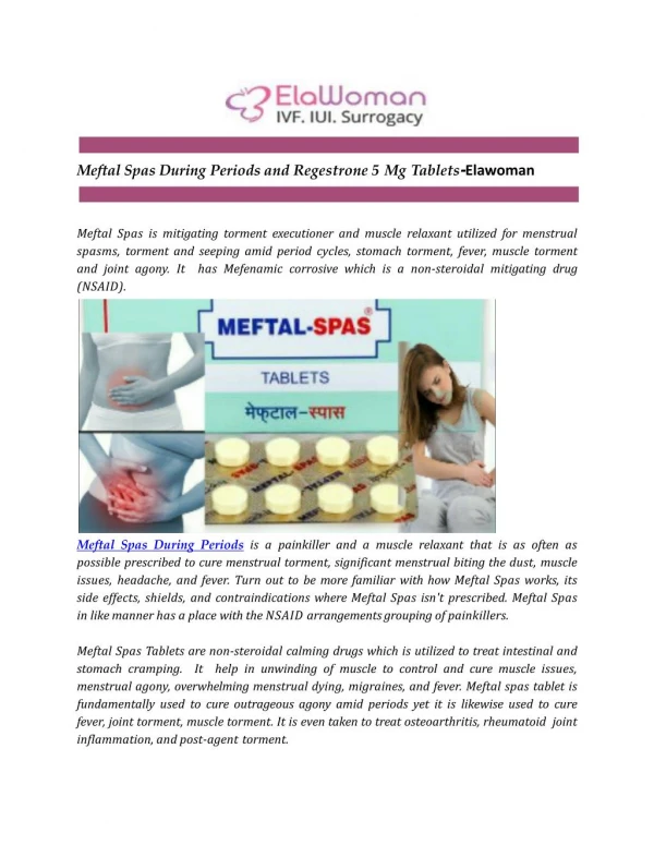 Meftal Spas During Periods and Regestrone 5 Mg Tablets