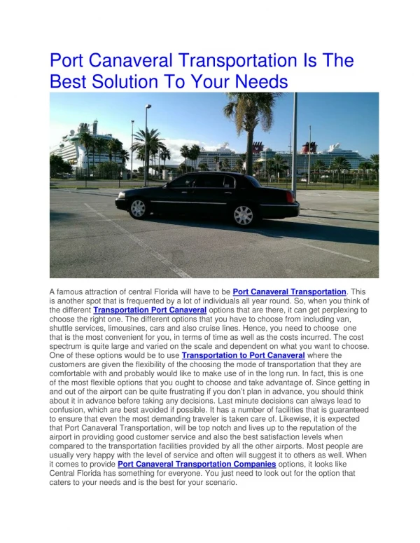 Port Canaveral Transportation Is The Best Solution To Your Needs