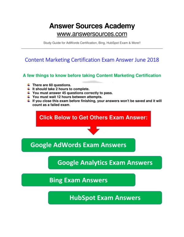 Content Marketing Certification Exam Answer June 2018