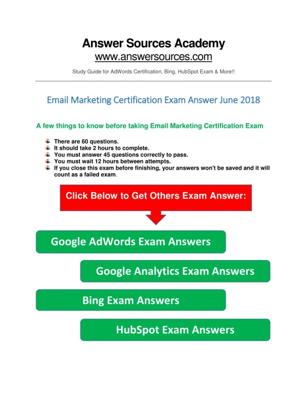 Email Marketing Certification Exam Answer June 2018