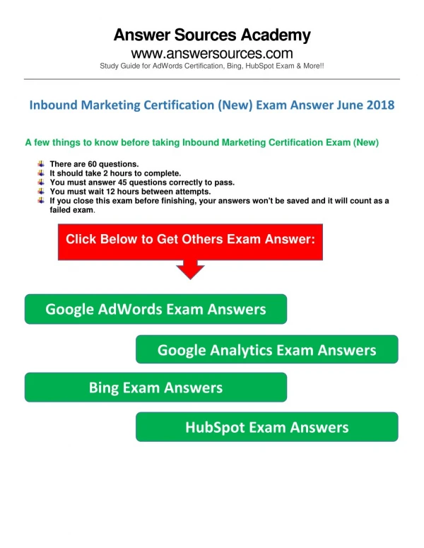 Inbound Marketing Exam Answers June 2018