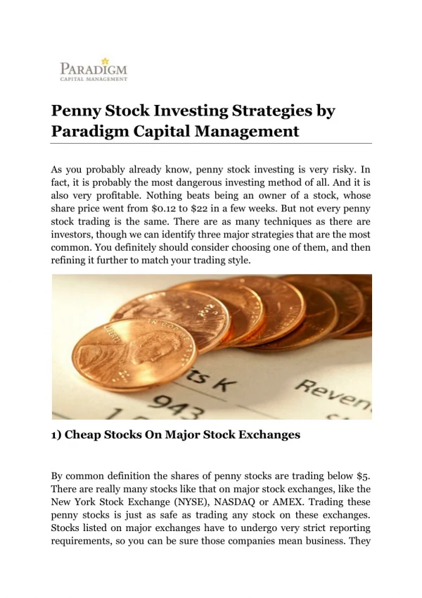 Penny Stock Investing Strategies by Paradigm Capital Management