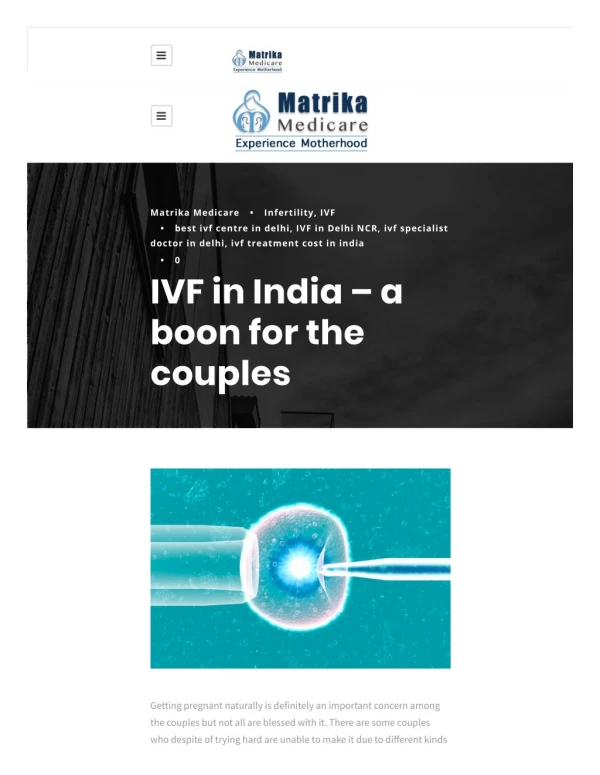 IVF in India – a boon for the couples