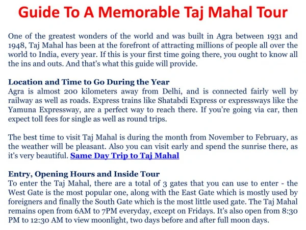 Guide to a Memorable Taj Mahal Tour