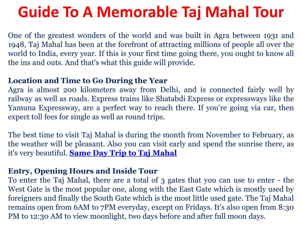 guide to a memorable taj mahal tour