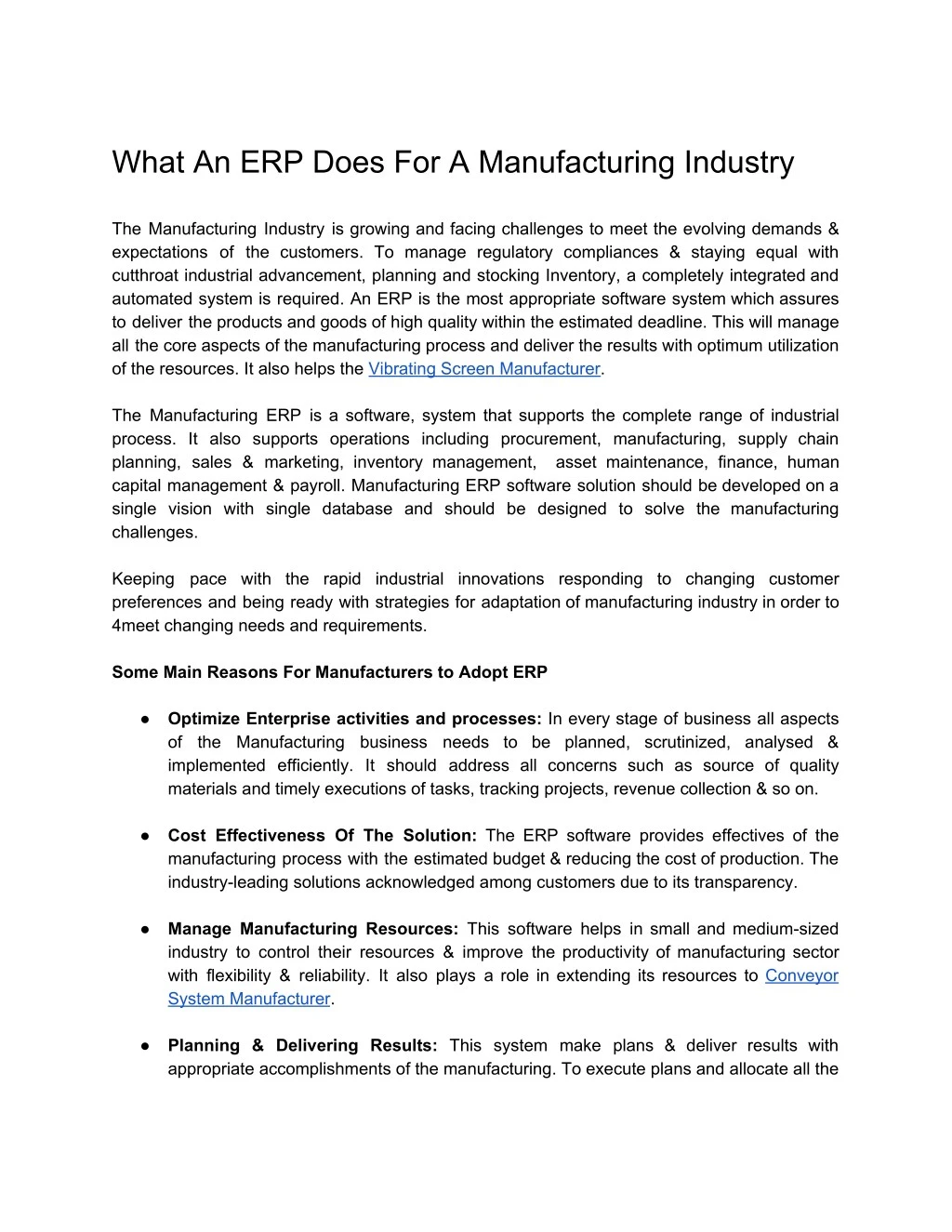 what an erp does for a manufacturing industry