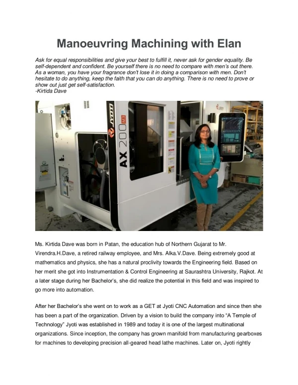 Manoeuvring Machining with Elan