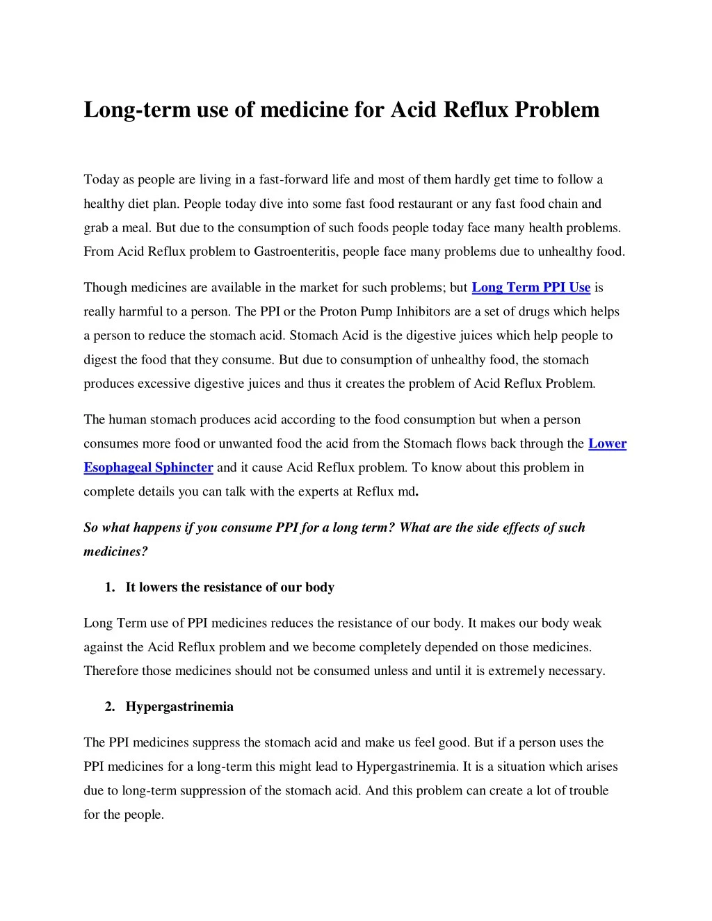 long term use of medicine for acid reflux problem
