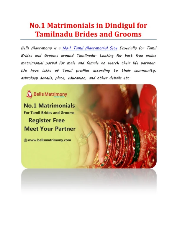 No.1 Matrimonials in Dindigul for Tamilnadu Brides and Grooms