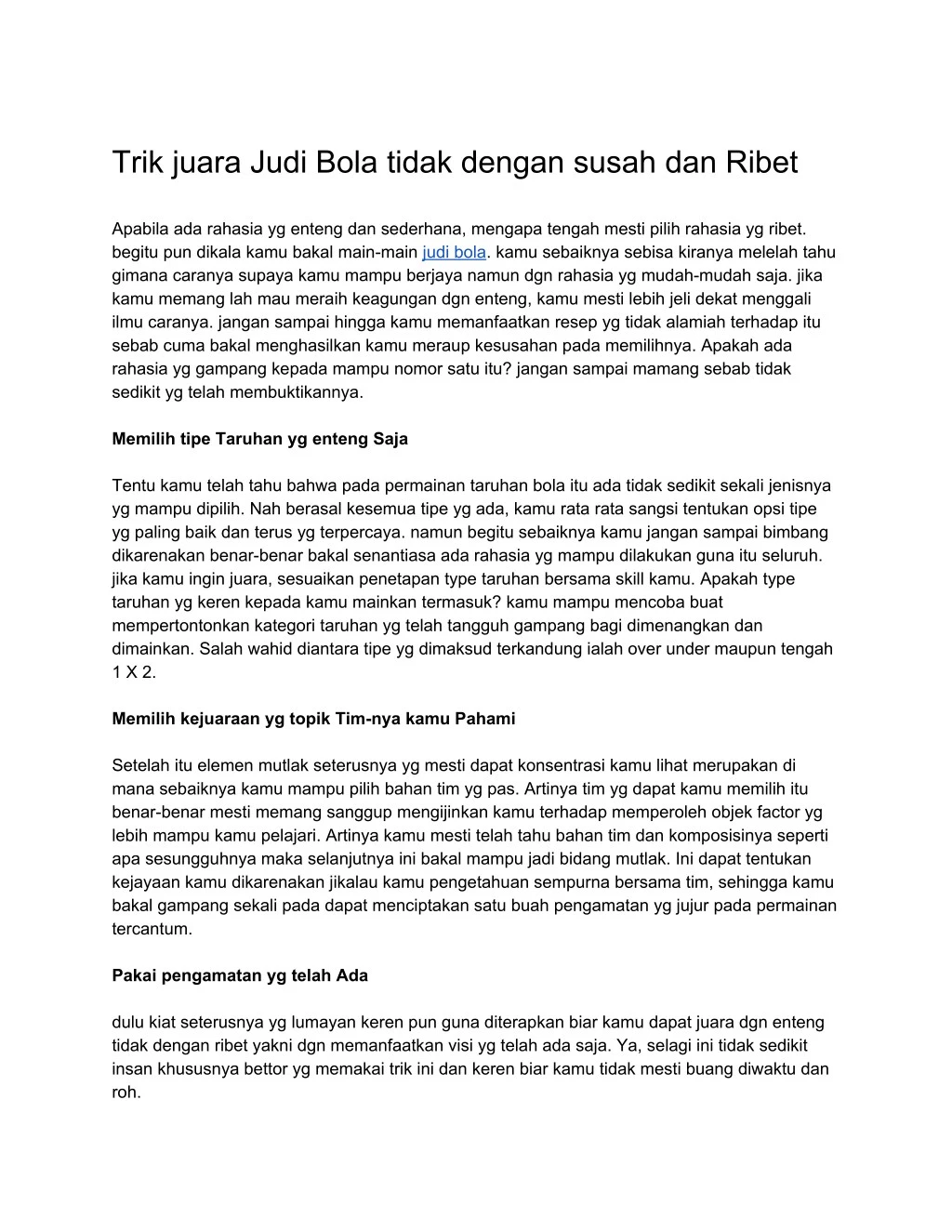 trik juara judi bola tidak dengan susah dan ribet