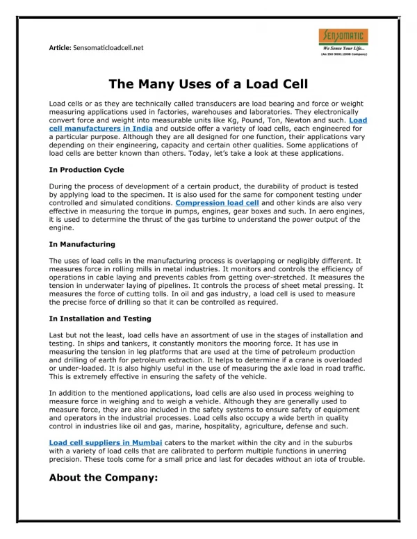 The Many Uses of a Load Cell