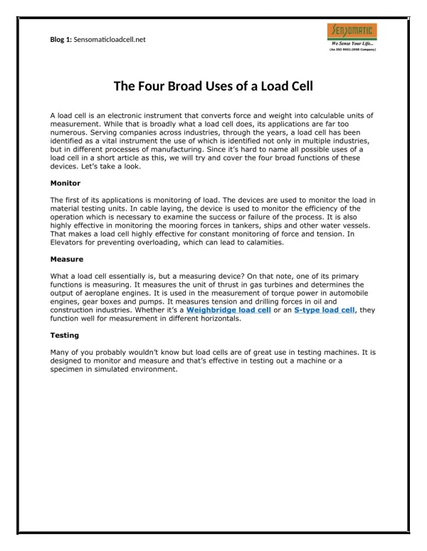 The Four Broad Uses of a Load Cell