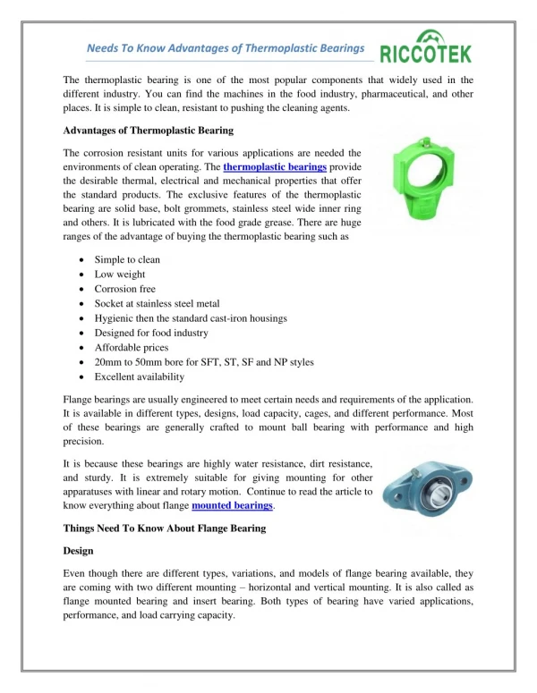 Needs To Know Advantages of Thermoplastic Bearings