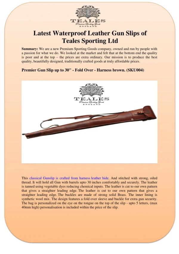 Latest Waterproof Leather Gun Slips of Teales Sporting Ltd