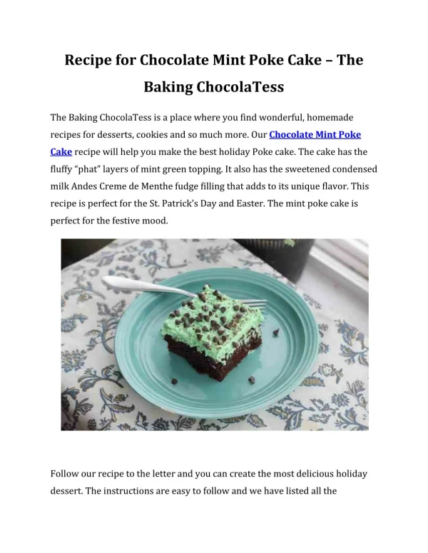 Chocolate Mint Poke Cake | The Baking ChocolaTess
