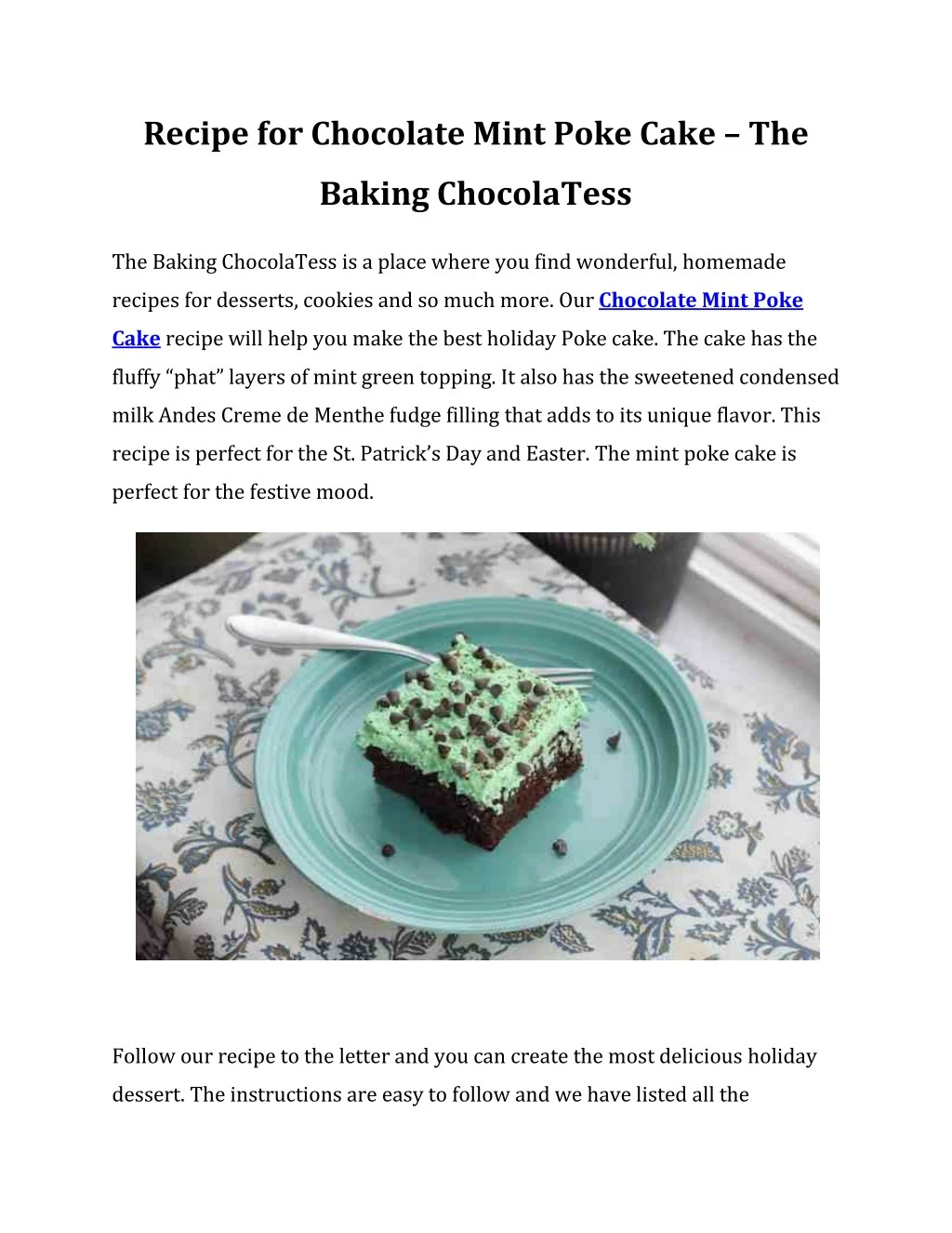 recipe for chocolate mint poke cake the