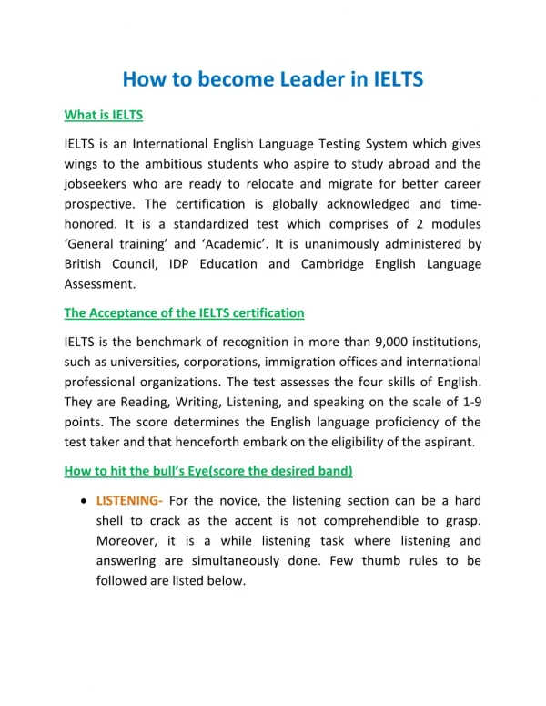How to become Leader in IELTS