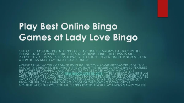 Play Best Online Bingo Games at Lady Love Bingo