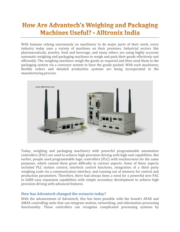 How Are Advantech’s Weighing and Packaging Machines Useful? - Alltronix India