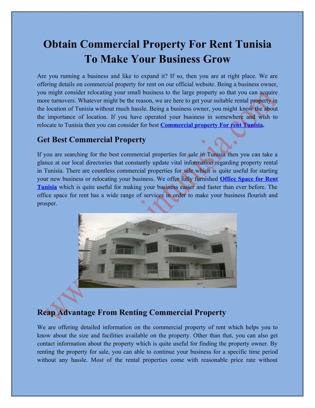 obtain commercial property for rent tunisia