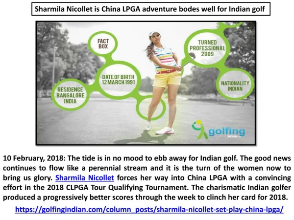 Sharmila Nicollet is China LPGA adventure bodes well for Indian golf