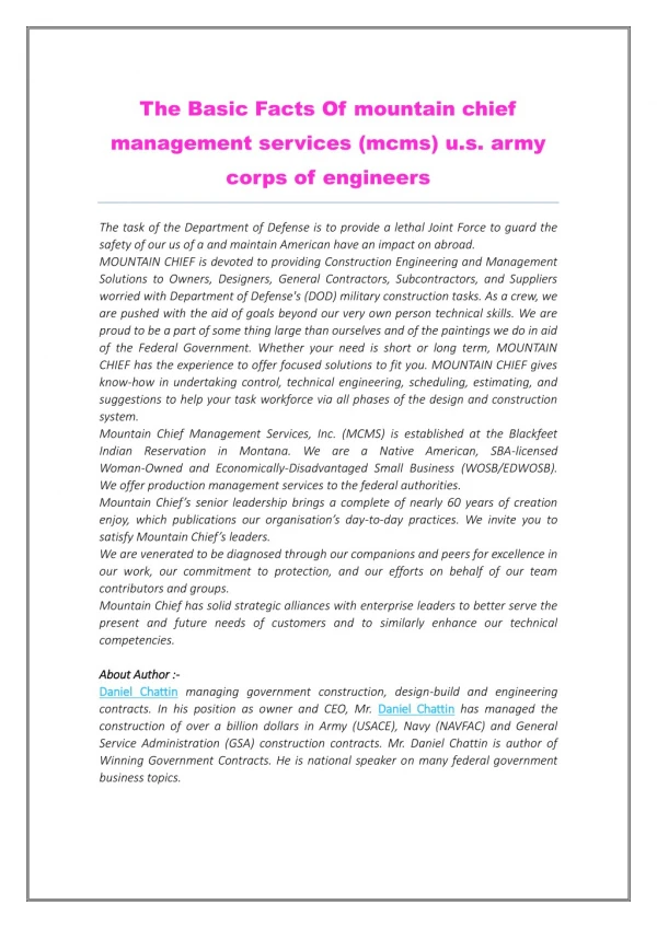 The Basic Facts Of mountain chief management services (mcms) u.s. army corps of engineers