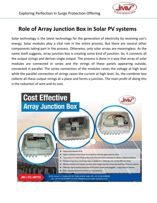 Role of Array Junction Box in Solar PV systems