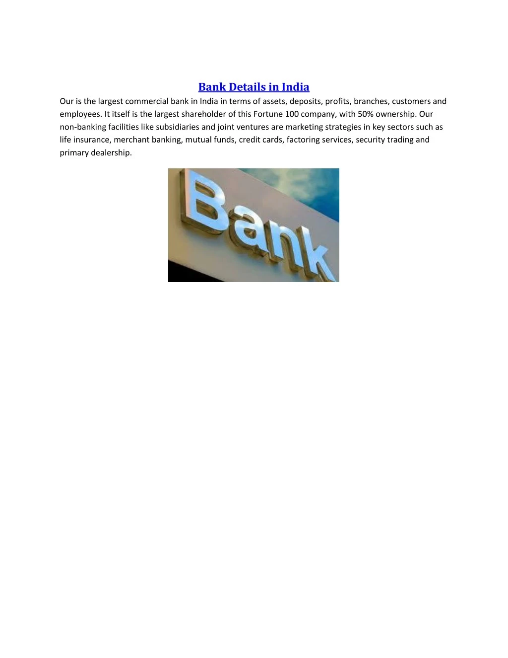 bank details in india