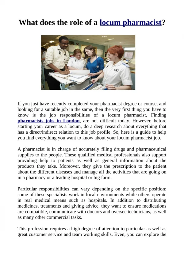 What does the role of a locum pharmacist?