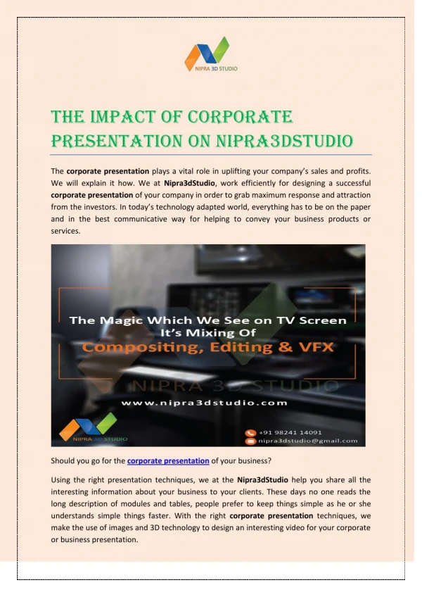 The Impact of Corporate Presentation on Nipra3dStudio