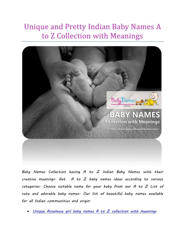 Unique and Pretty Indian Baby Names A to Z Collection with Meanings