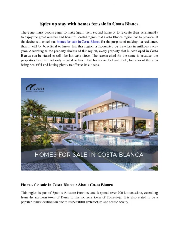 Homes for Sale in Costa Blanca