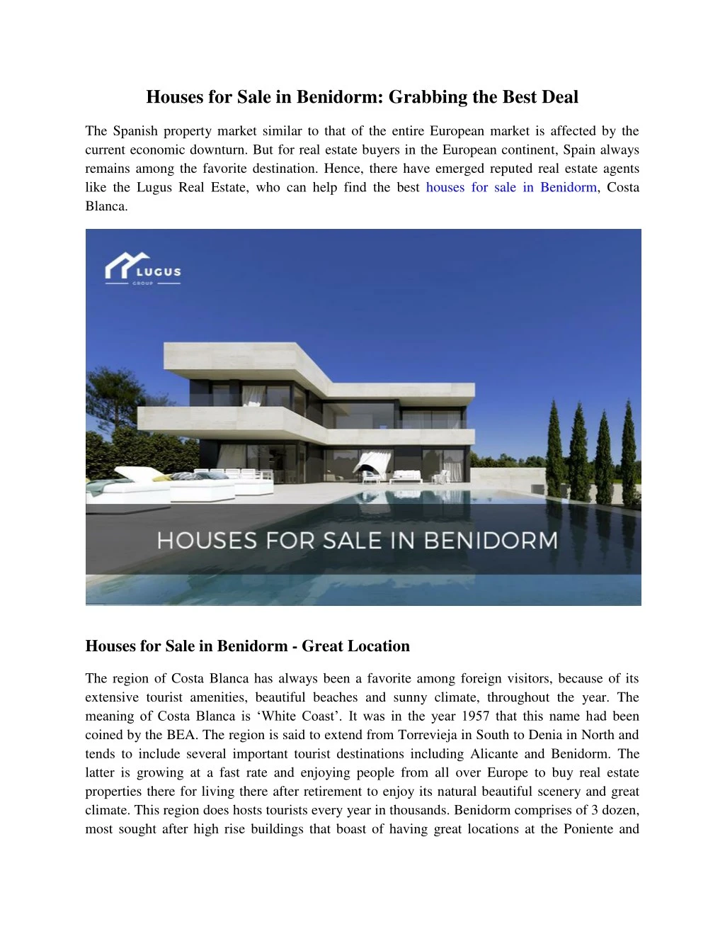 houses for sale in benidorm grabbing the best deal