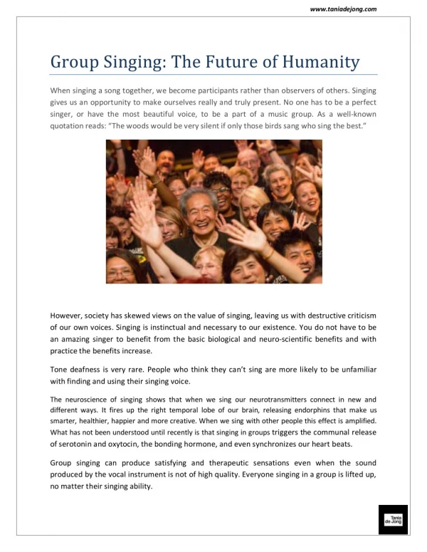 Group Singing: The Future of Humanity | Tania de Jong AM