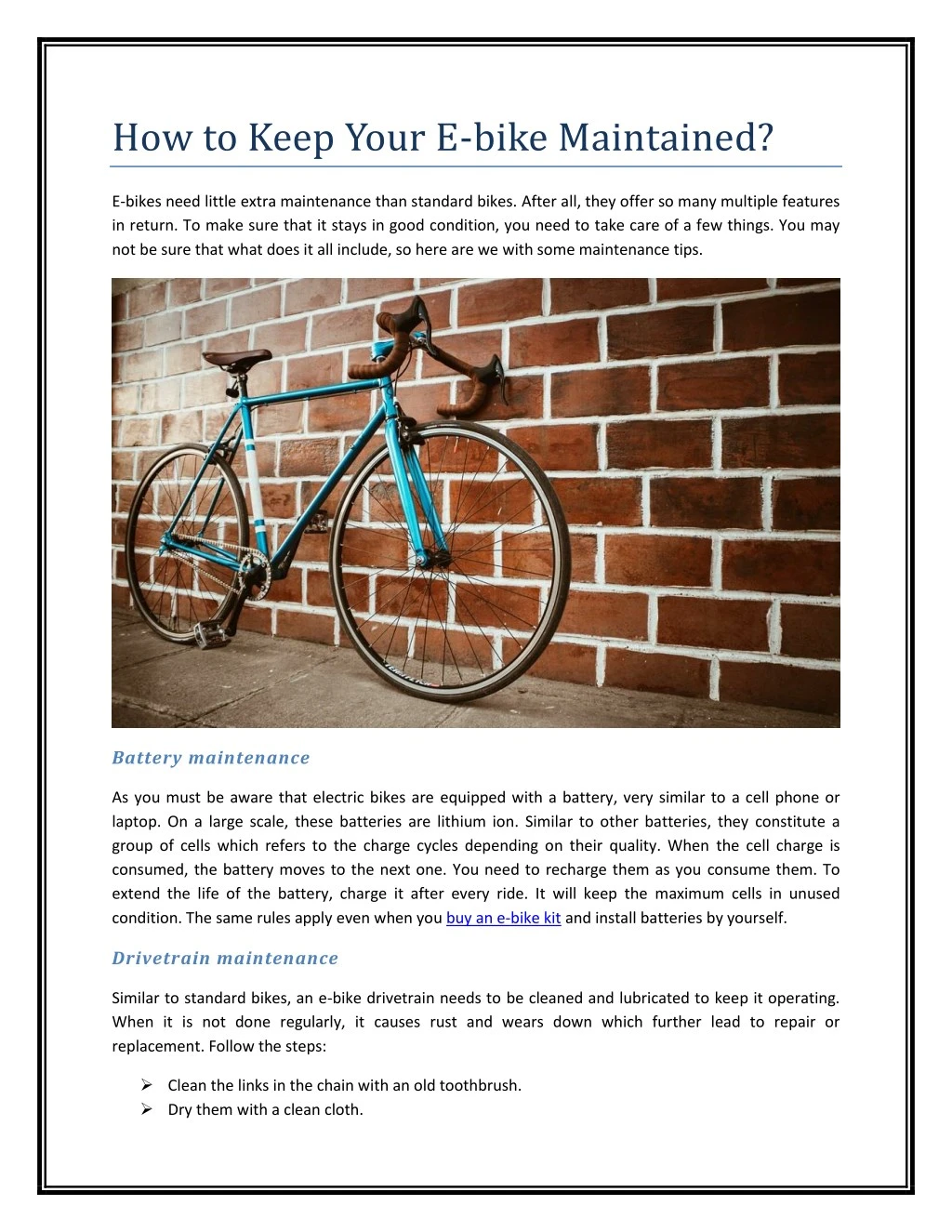how to keep your e bike maintained